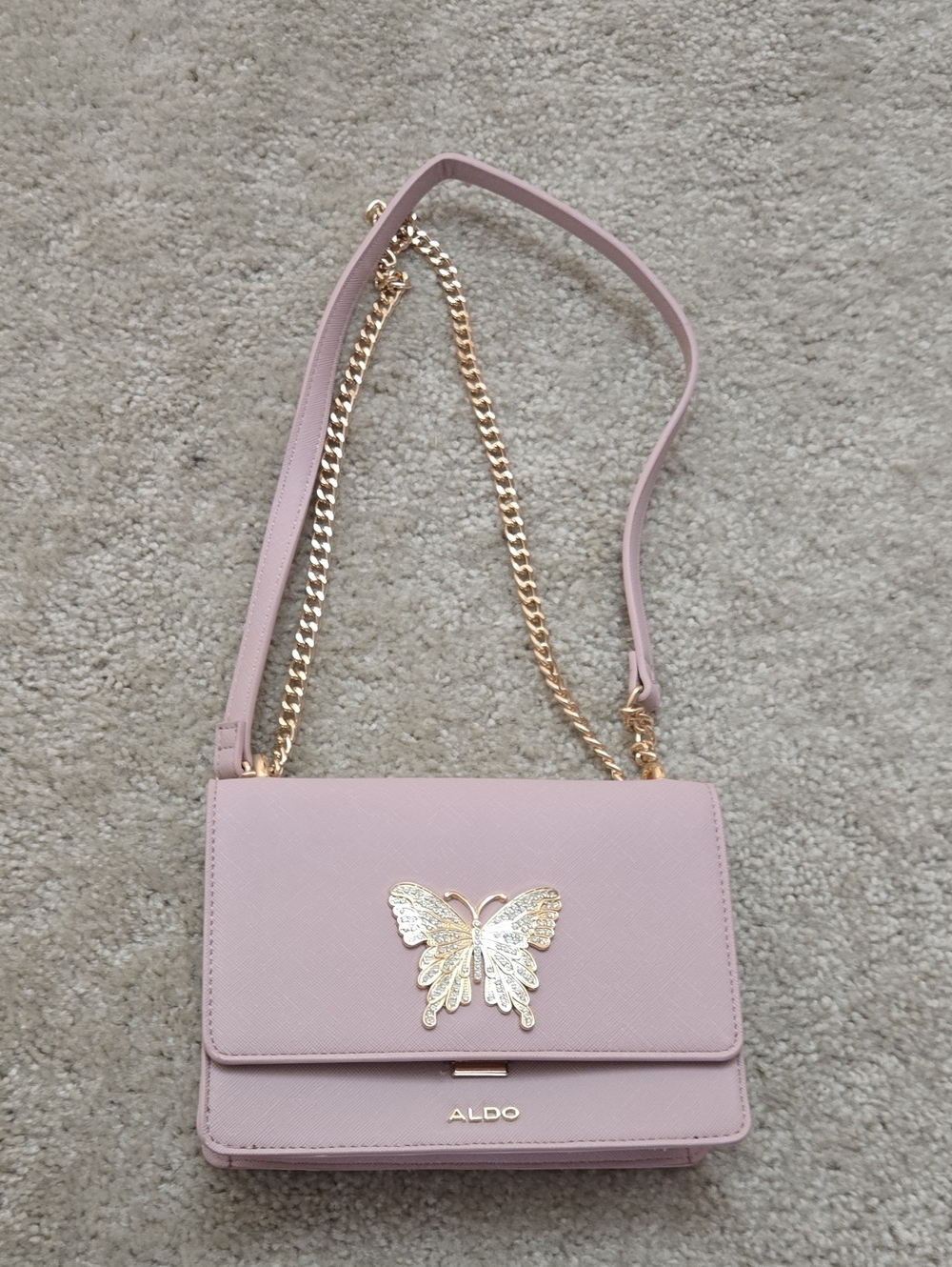 ALDO Light Pink Handbag with Gold Butterfly Accentand Adjustable Strap